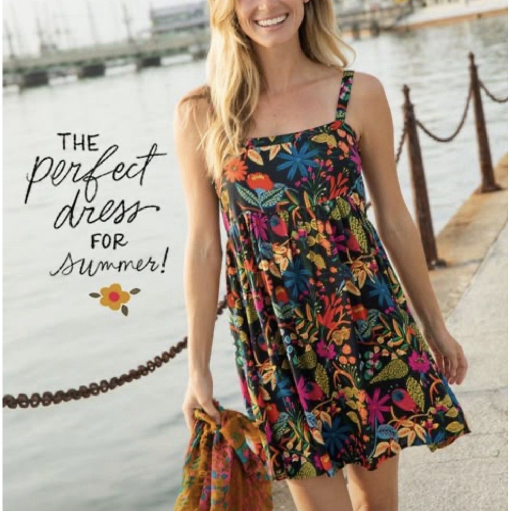 Natural Life Patti Mini Dress Tropical Floral Print Sz M Tank Boho Babydoll